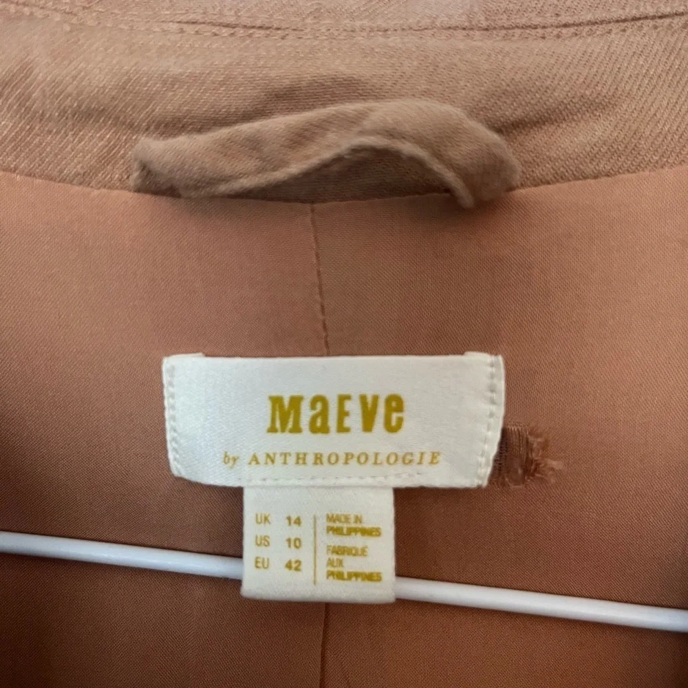 Anthropologie Maeve Linen Oversized Relaxed Tan Double-Breasted Blazer Size 10 - Picture 3 of 5